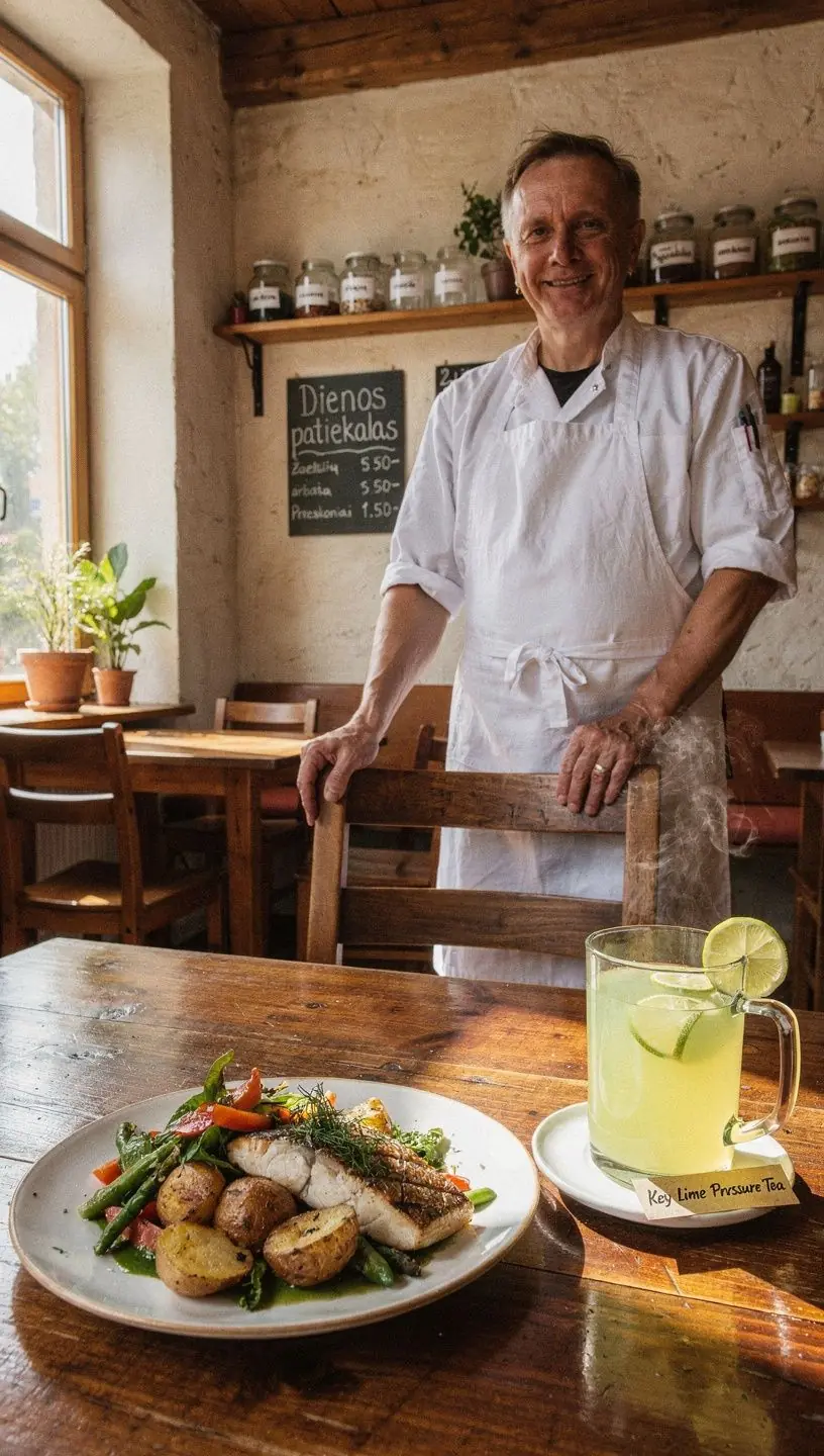 Žaliosios citrinos ir tropinių vaisių derinys, teikiantis gaivumą.